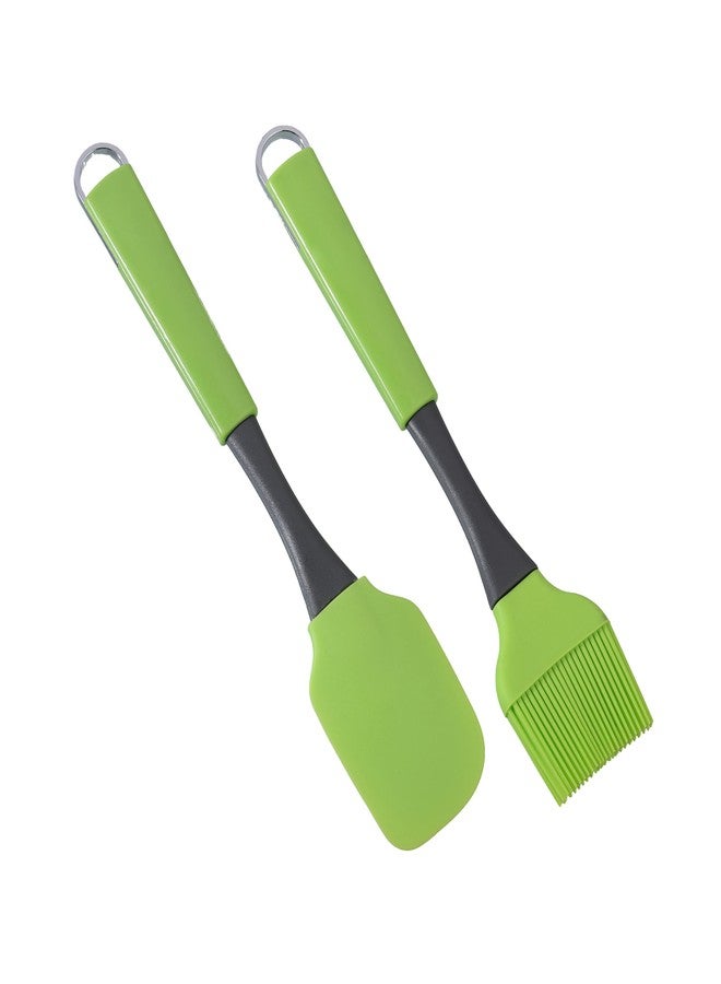 Kiwilon Silicone Brush for Oiling and Dough Scraper Spatula Set I Spatula Set for Non Stick Pan I Baking Spatula I Food Grade I BPA Free I Long Handle (GreenXGrey) - Image 1